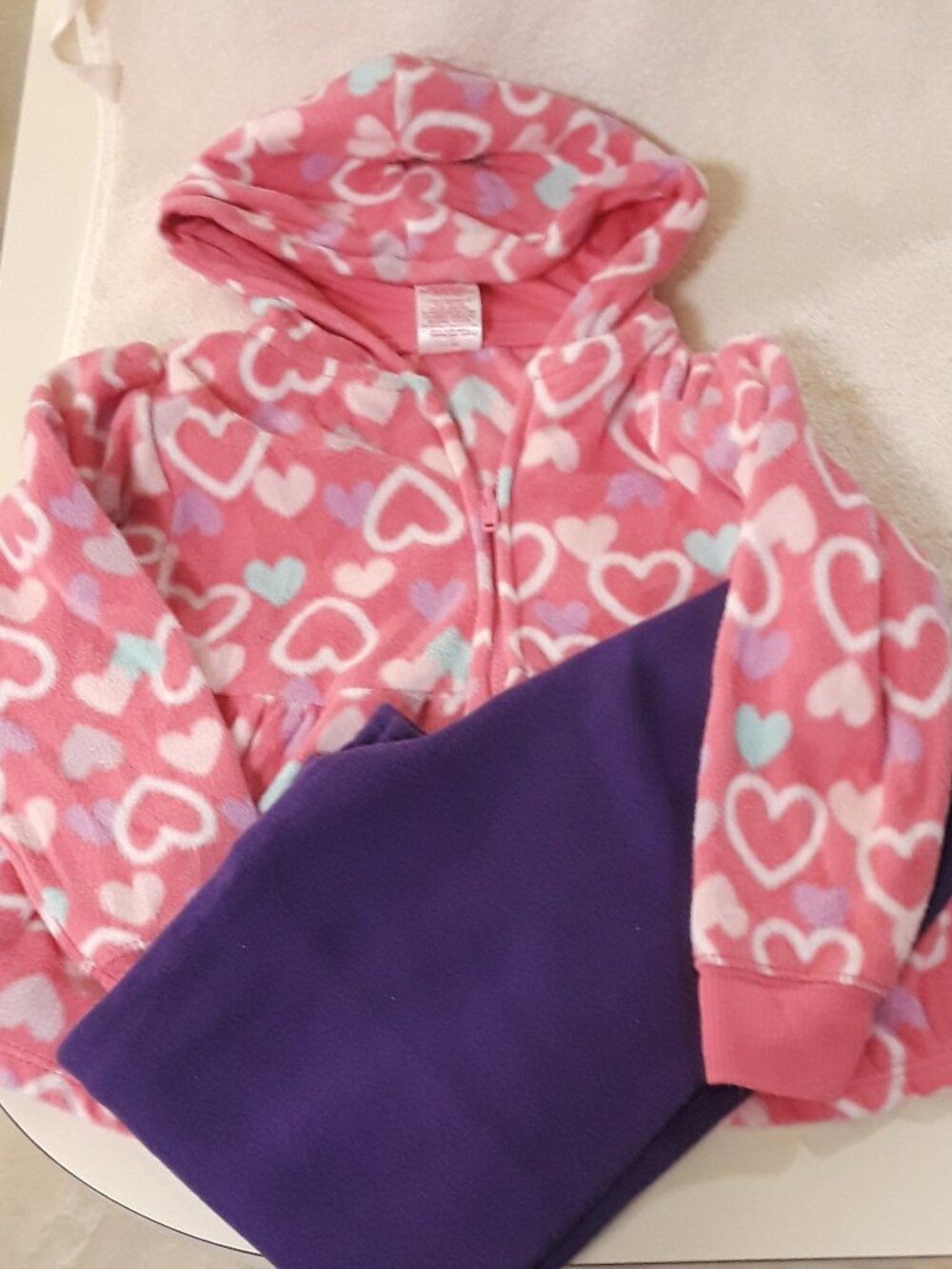 Set: Garanimals Toddler Girl 24 Mos Pink Heart Hooded Zip Jacket + Purple Pants